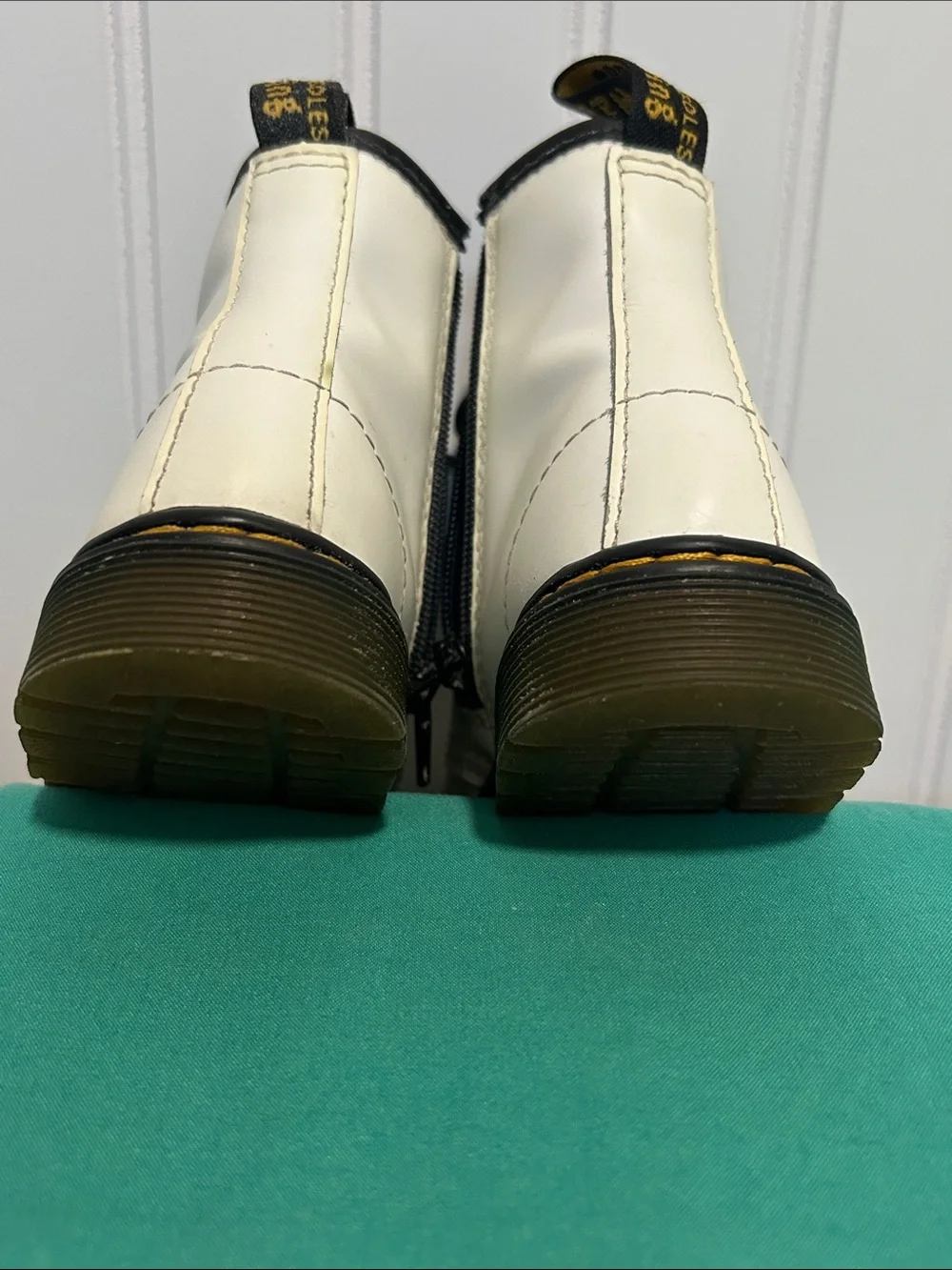 Dr. Martens White Kids Lace-Up Combat Boots with Black Accents Sz: 9